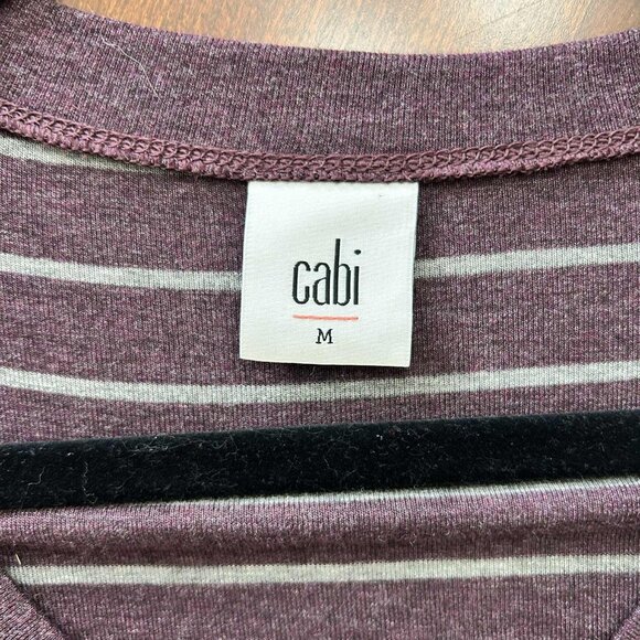 CAbi 3998 Serenity Tee Long Sleeve Plum Purple With Gray Stripe Medium - Picture 3 of 7